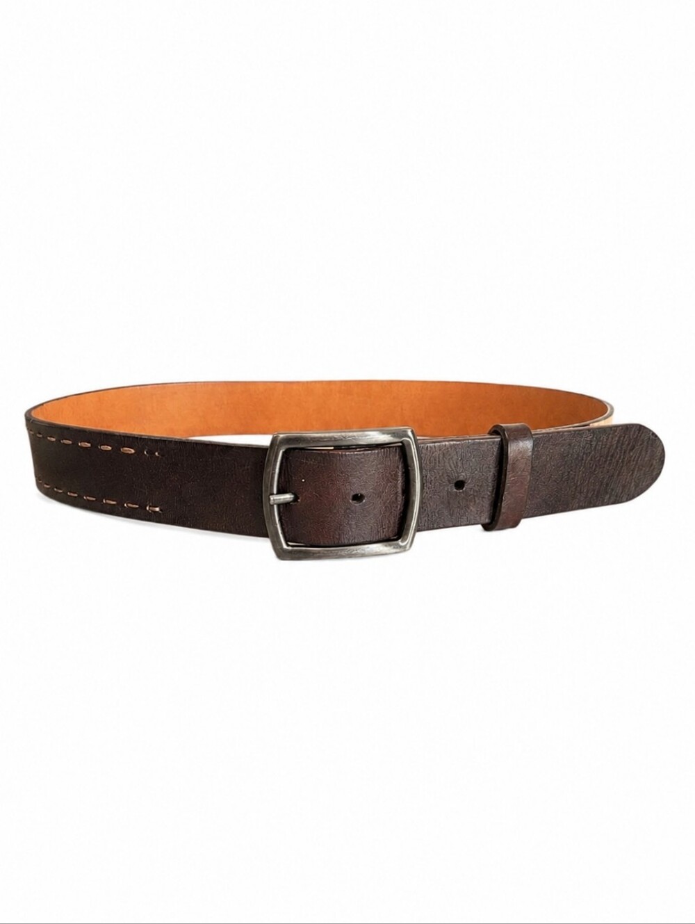 MAGNANNI | Brown Leather Belt Silver Buckle Size 34